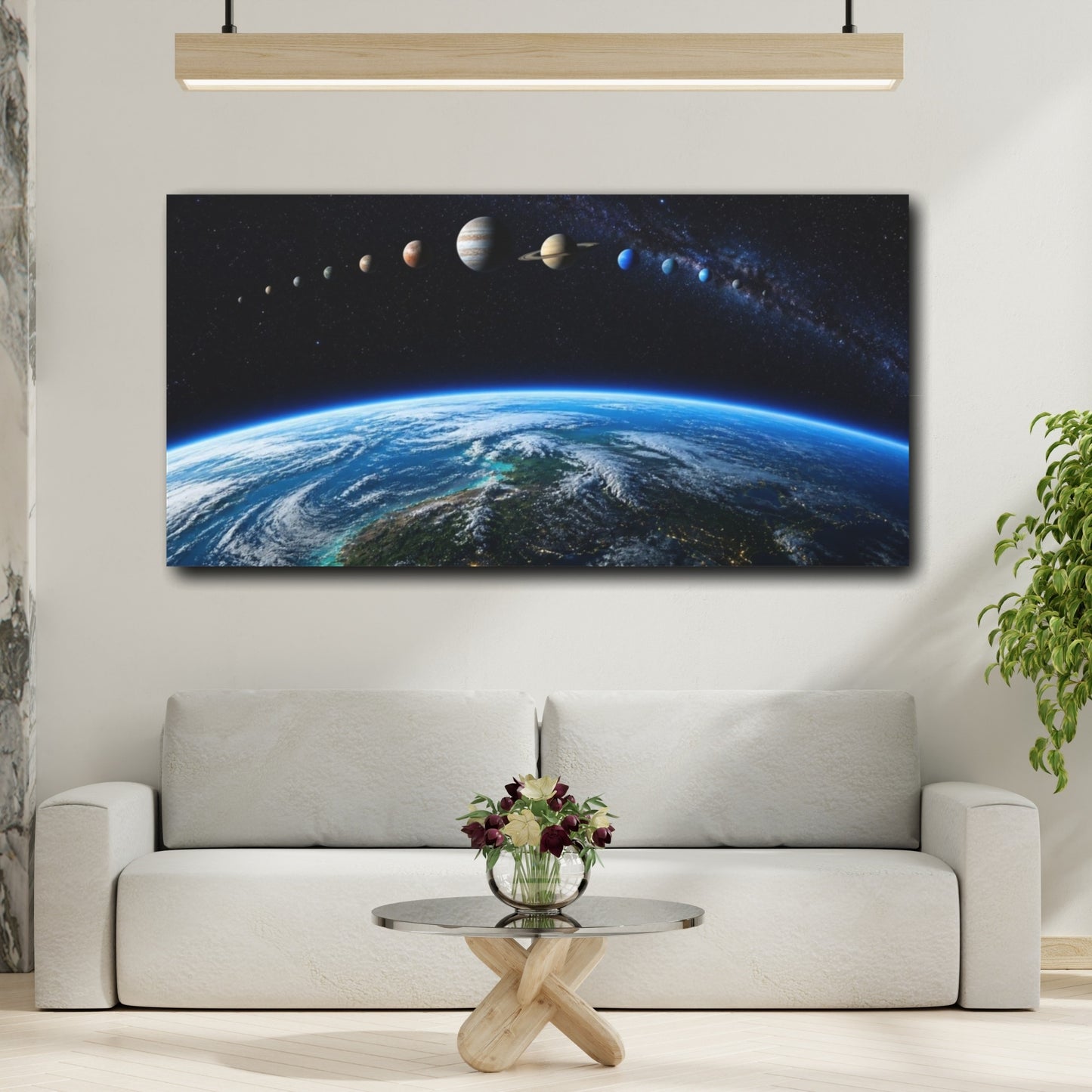 Mockup 2. Earth Horizon Planet Lineup shown as canvas print