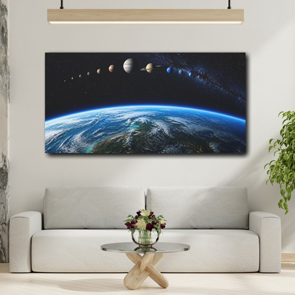 Mockup 2. Earth Horizon Planet Lineup shown as canvas print