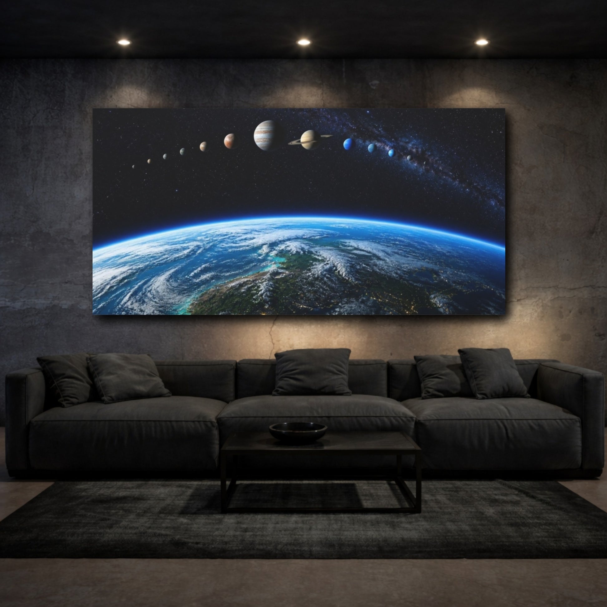 Mockup 3. Earth Horizon Planet Lineup shown as canvas print