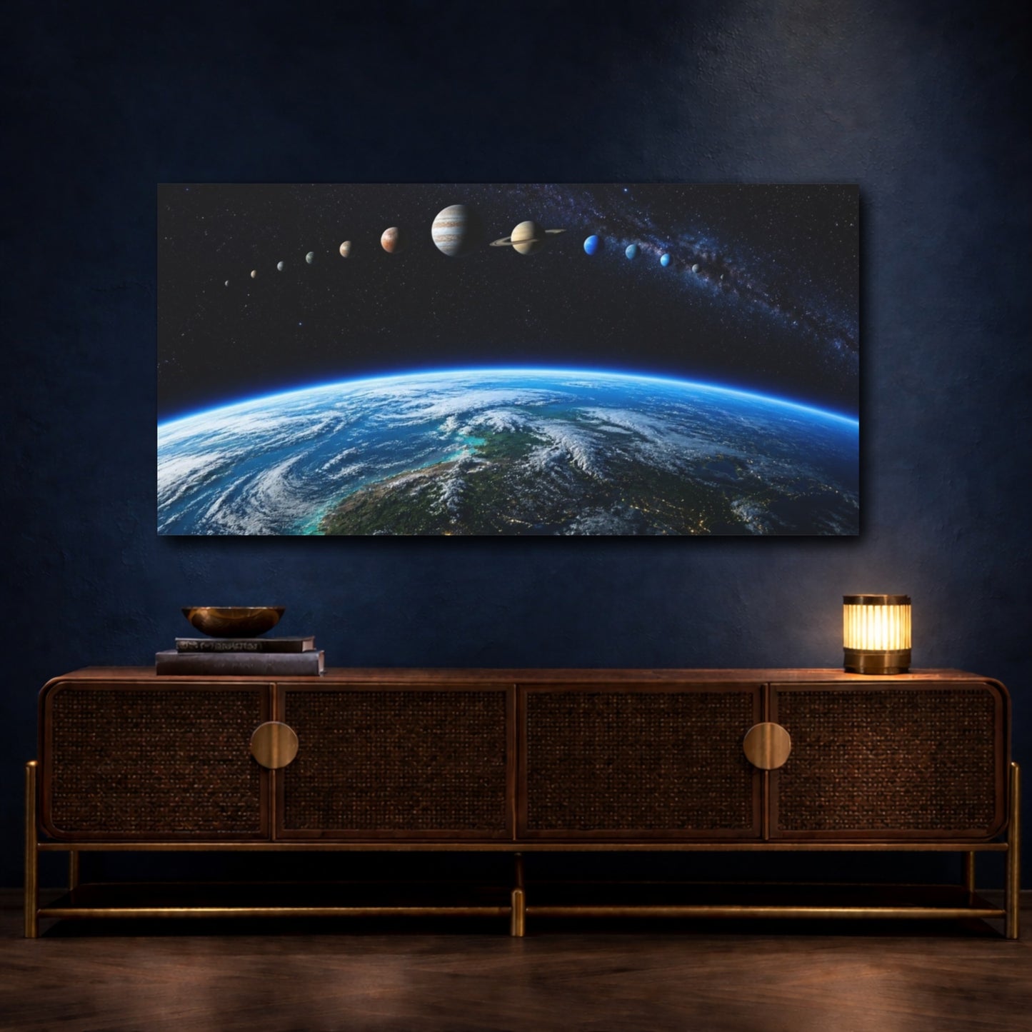 Mockup 4. Earth Horizon Planet Lineup shown as canvas print