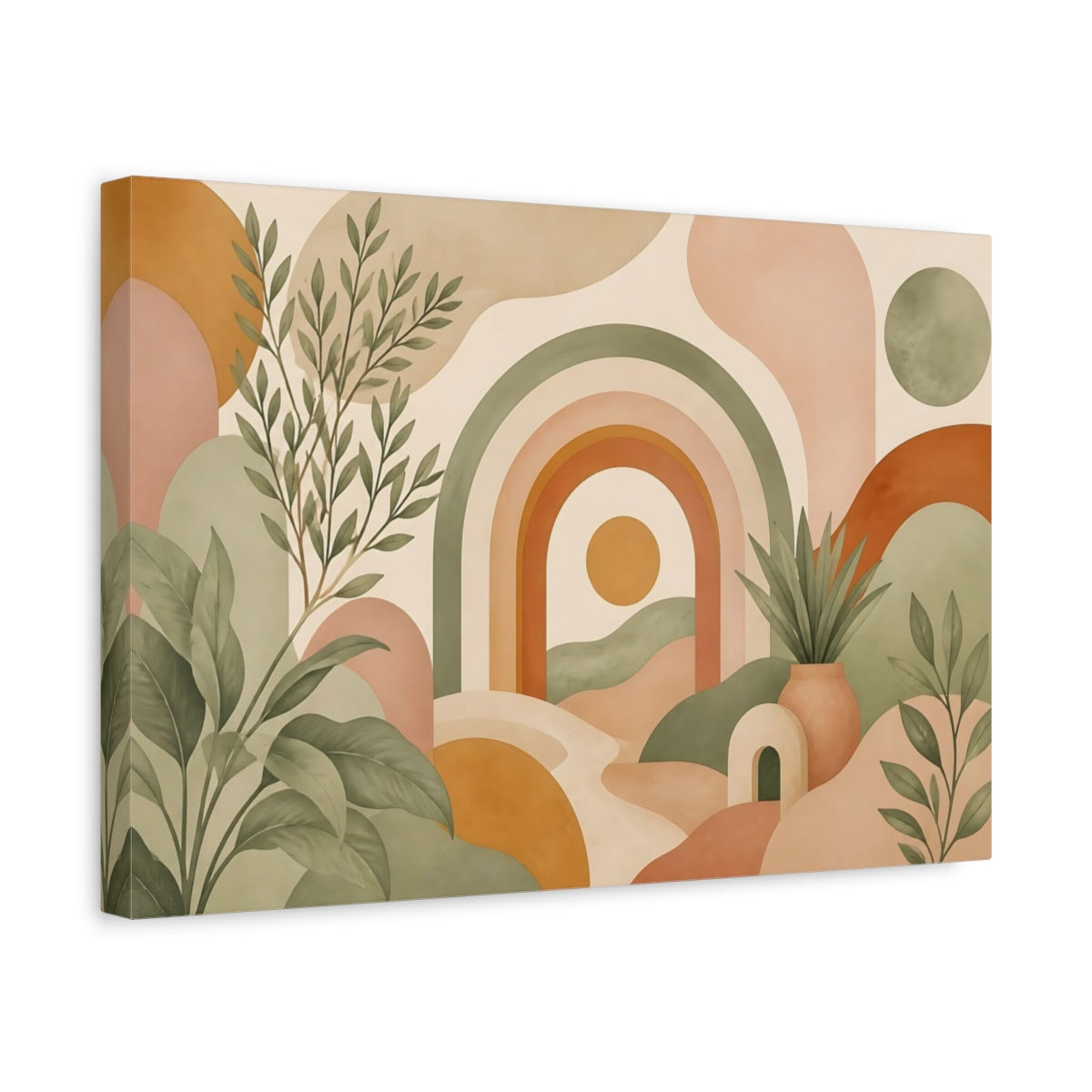 Side Mockup 4. Earthtone Rainbow Arch shown as canvas print
