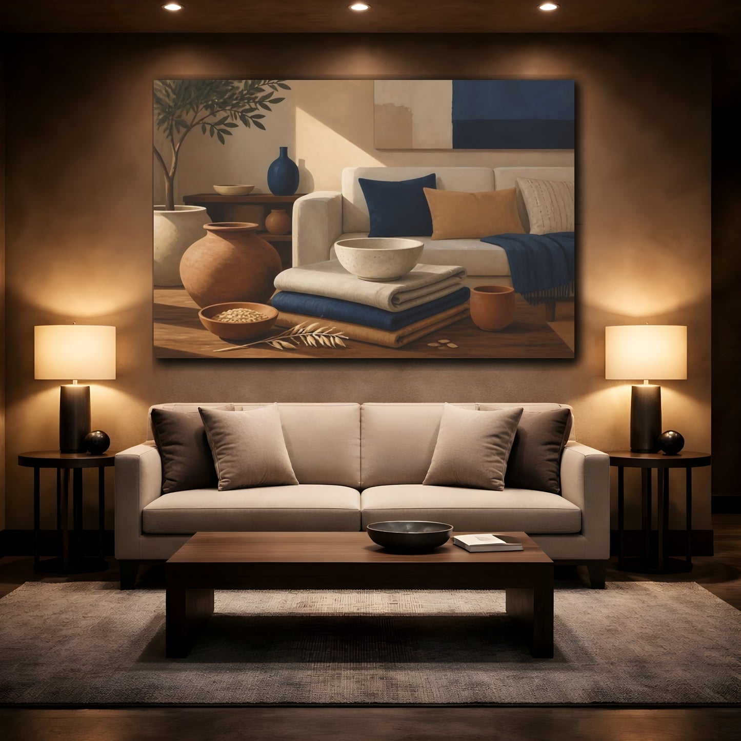 Mockup 2. Earthy Pottery & Textiles shown as canvas print
