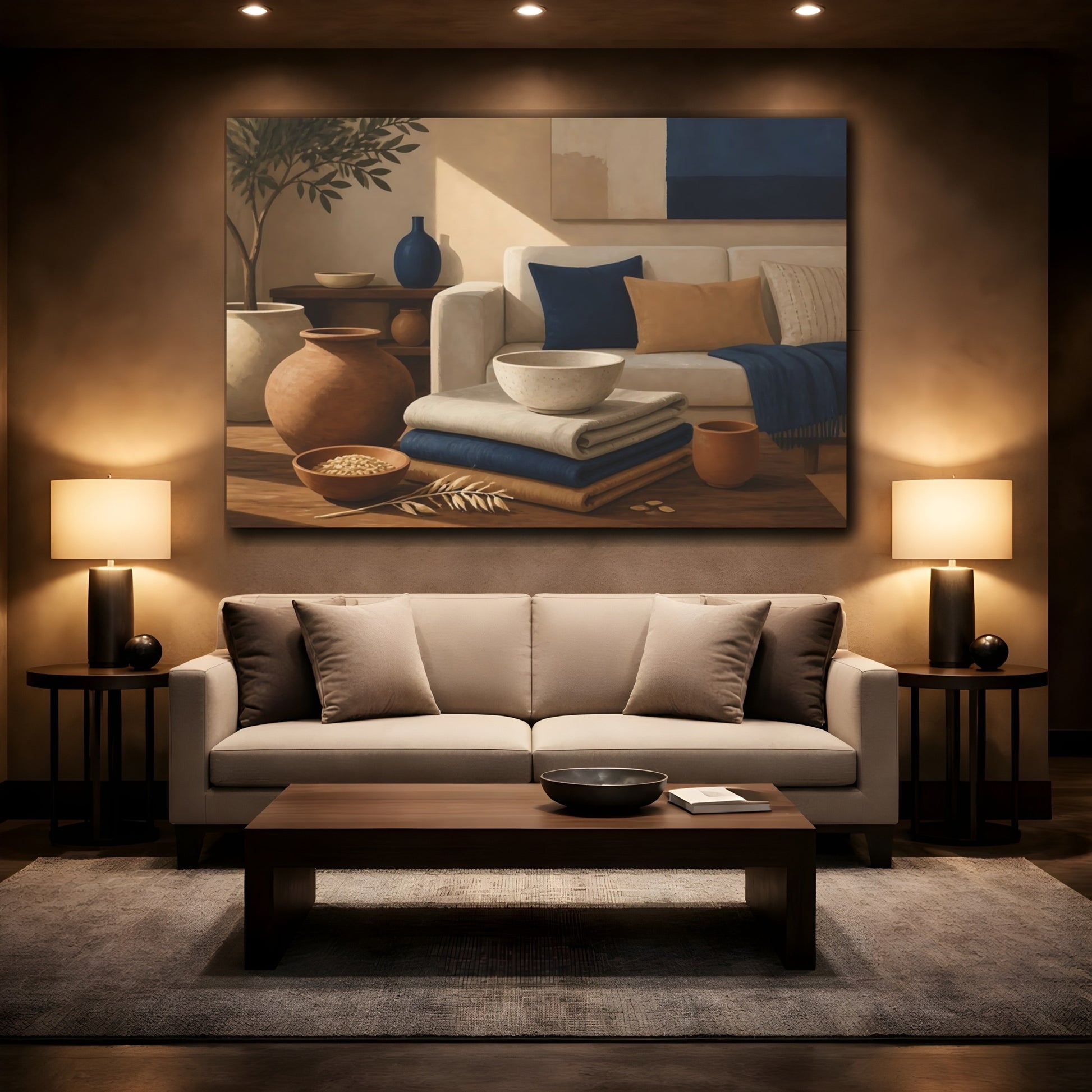 Mockup 2. Earthy Pottery & Textiles shown as canvas print