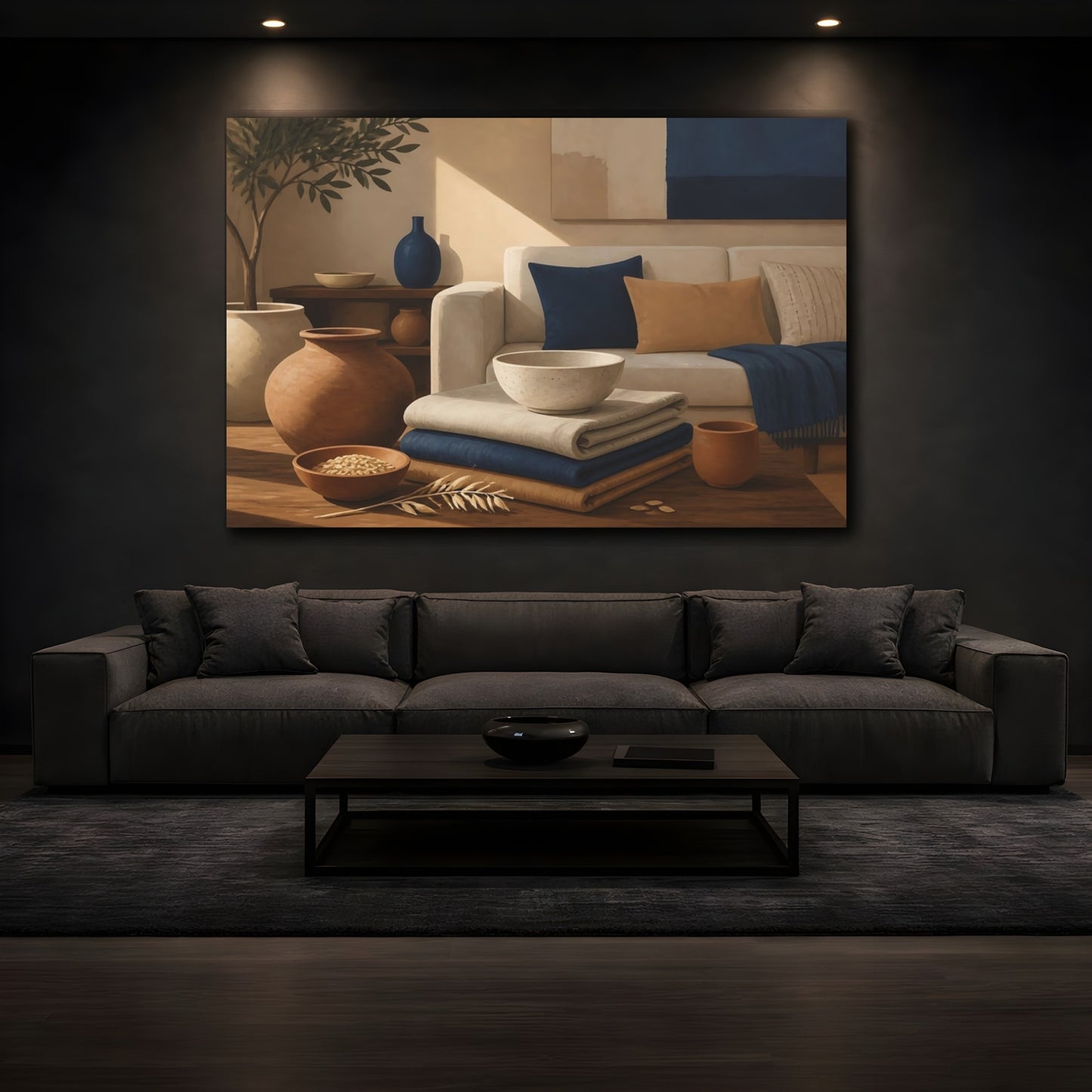 Mockup 3. Earthy Pottery & Textiles shown as canvas print