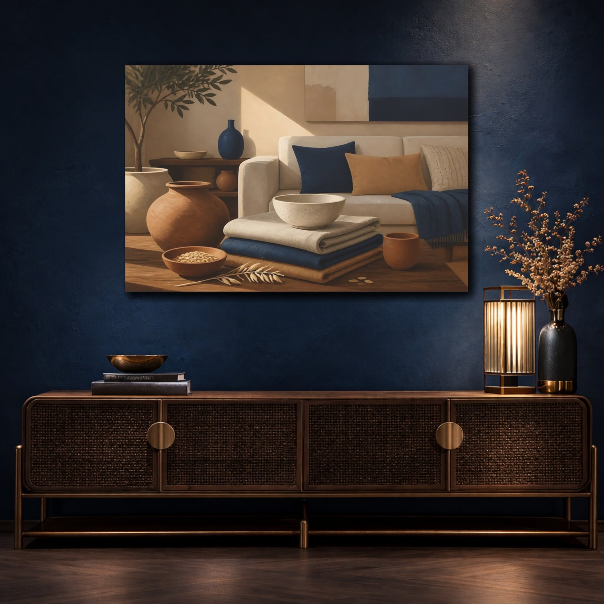 Mockup 4. Earthy Pottery & Textiles shown as canvas print