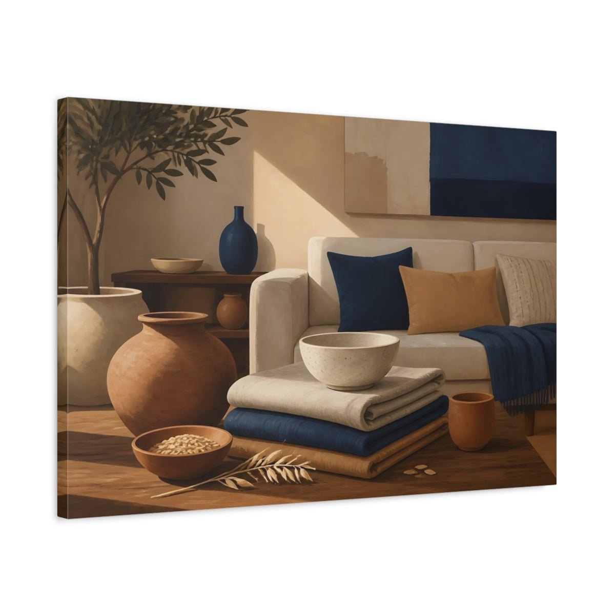 Earthy Pottery & Textiles Canvas Print Wall Art – Living Room Decor, Above Fireplace - YesArtYes