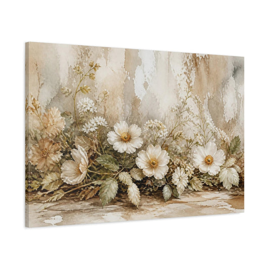 Main Mockup. Earthy White Wildflower Garland shown as canvas print