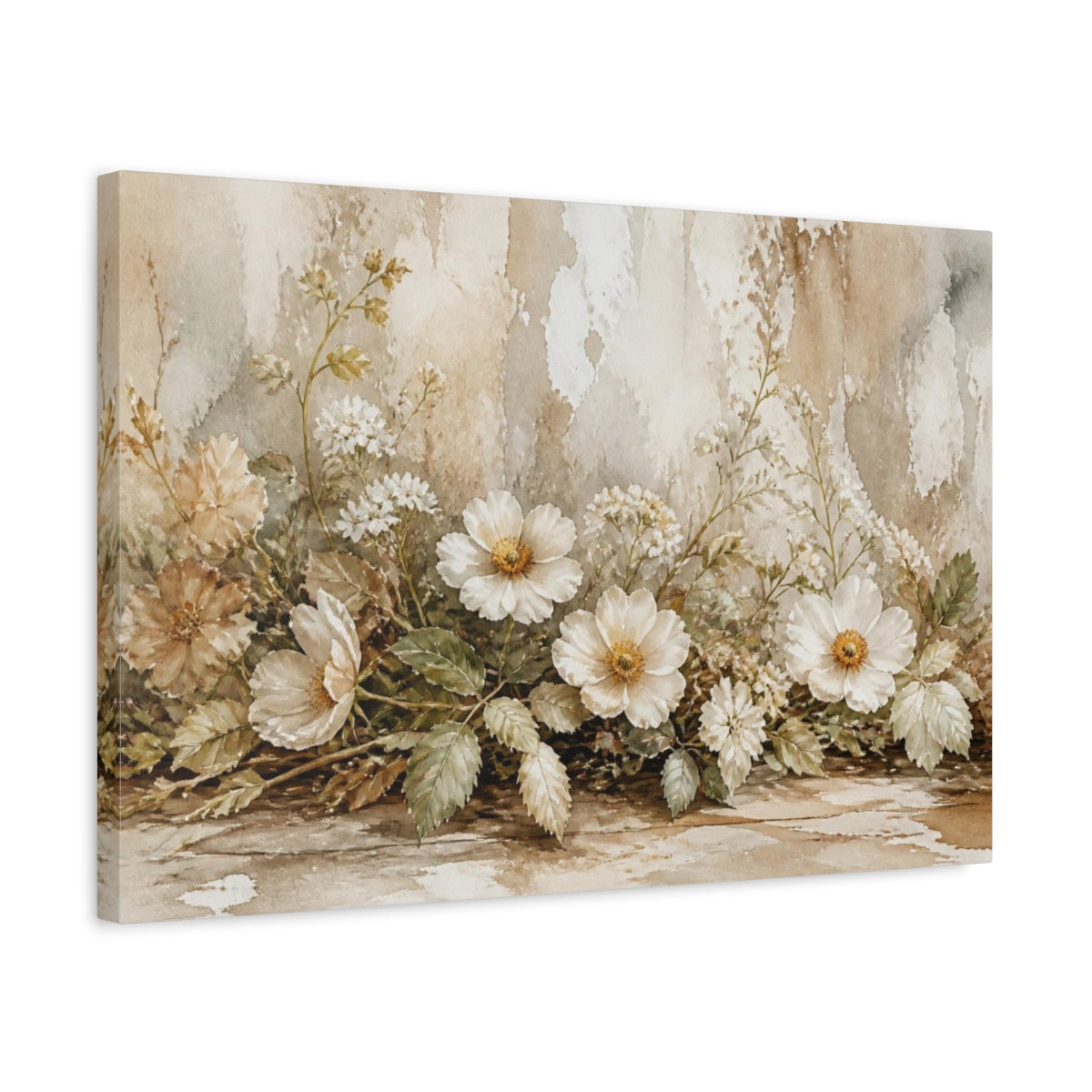 Side Mockup 3. Earthy White Wildflower Garland shown as canvas print