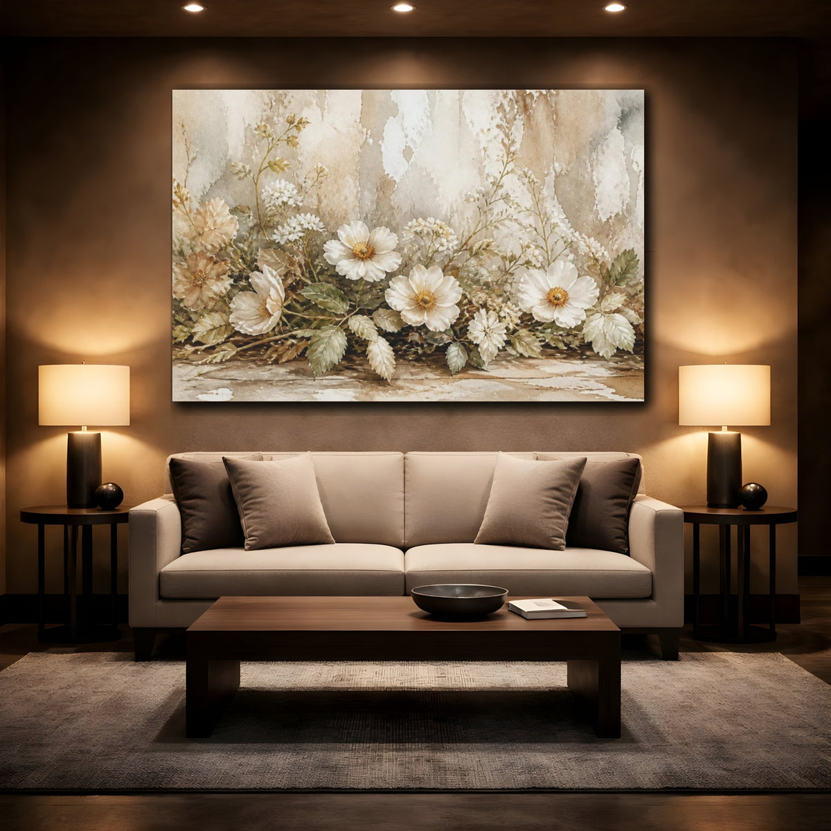 Mockup 2. Earthy White Wildflower Garland shown as canvas print