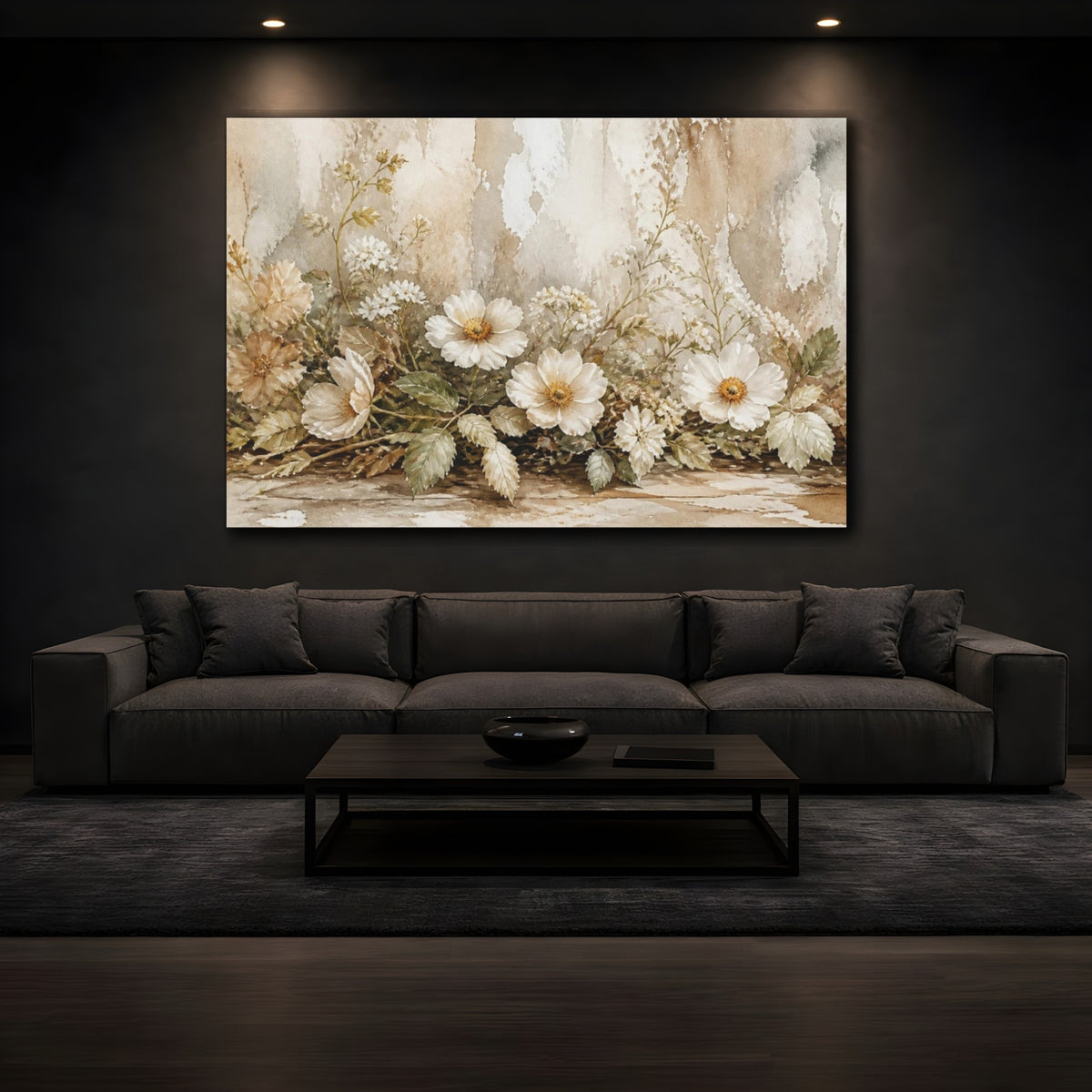 Mockup 3. Earthy White Wildflower Garland shown as canvas print