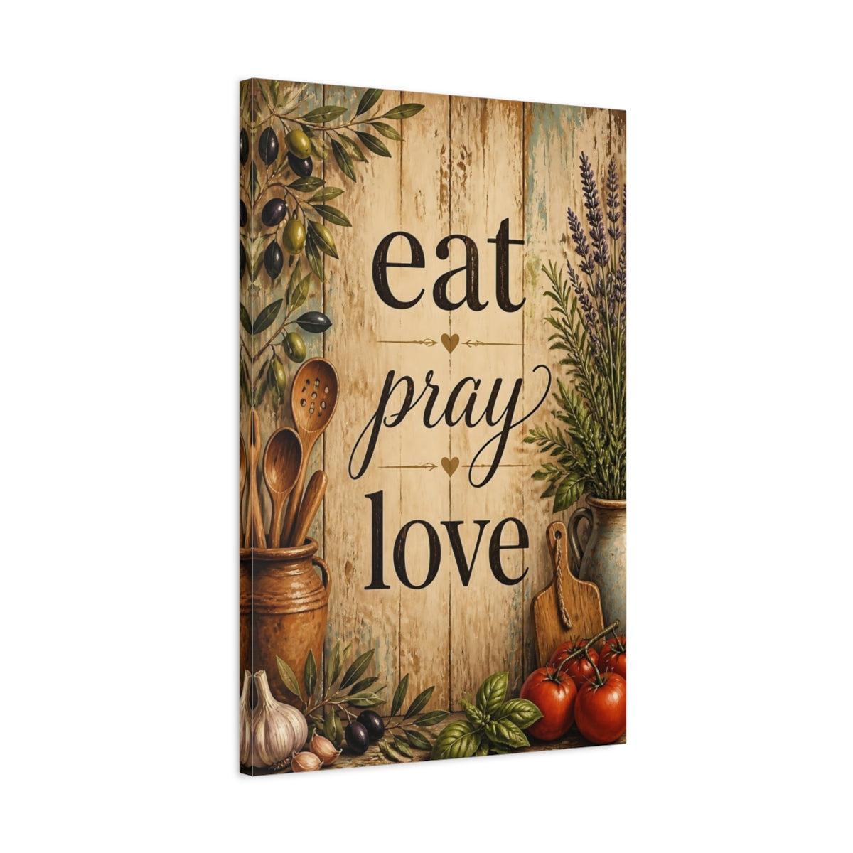 Side Mockup 2. Eat Pray Love Wood Sign shown as canvas print