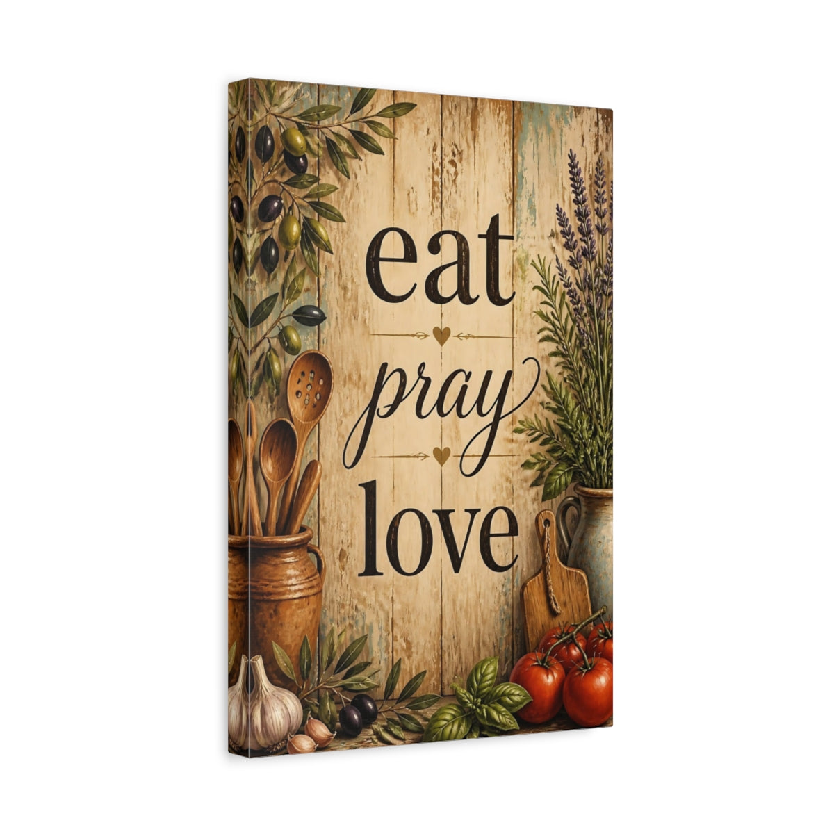 Side Mockup 4. Eat Pray Love Wood Sign shown as canvas print
