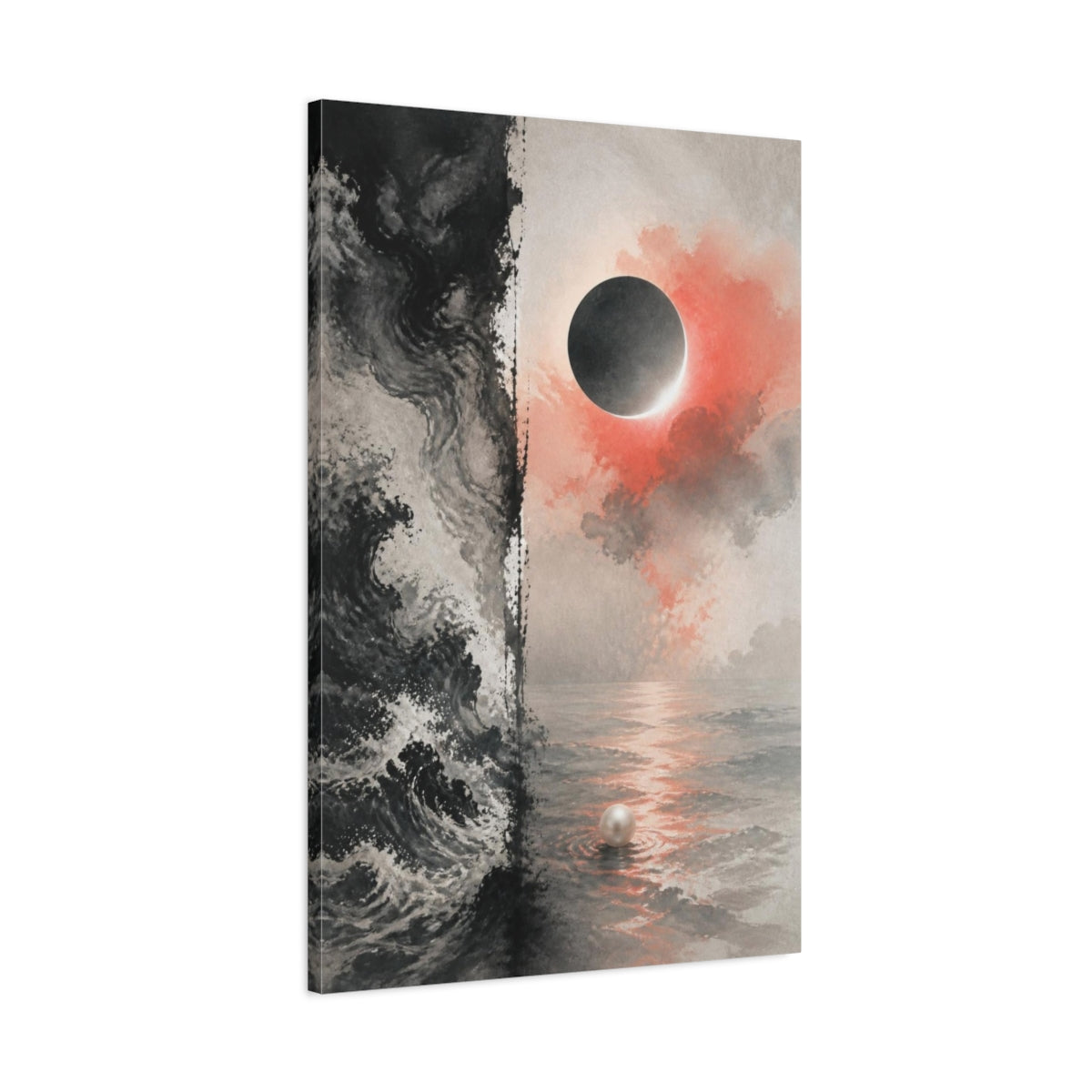 Main Mockup. Eclipse Over Pearl Sea shown as canvas print