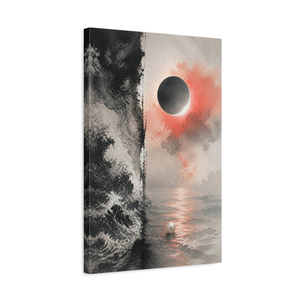 Side Mockup 3. Eclipse Over Pearl Sea shown as canvas print