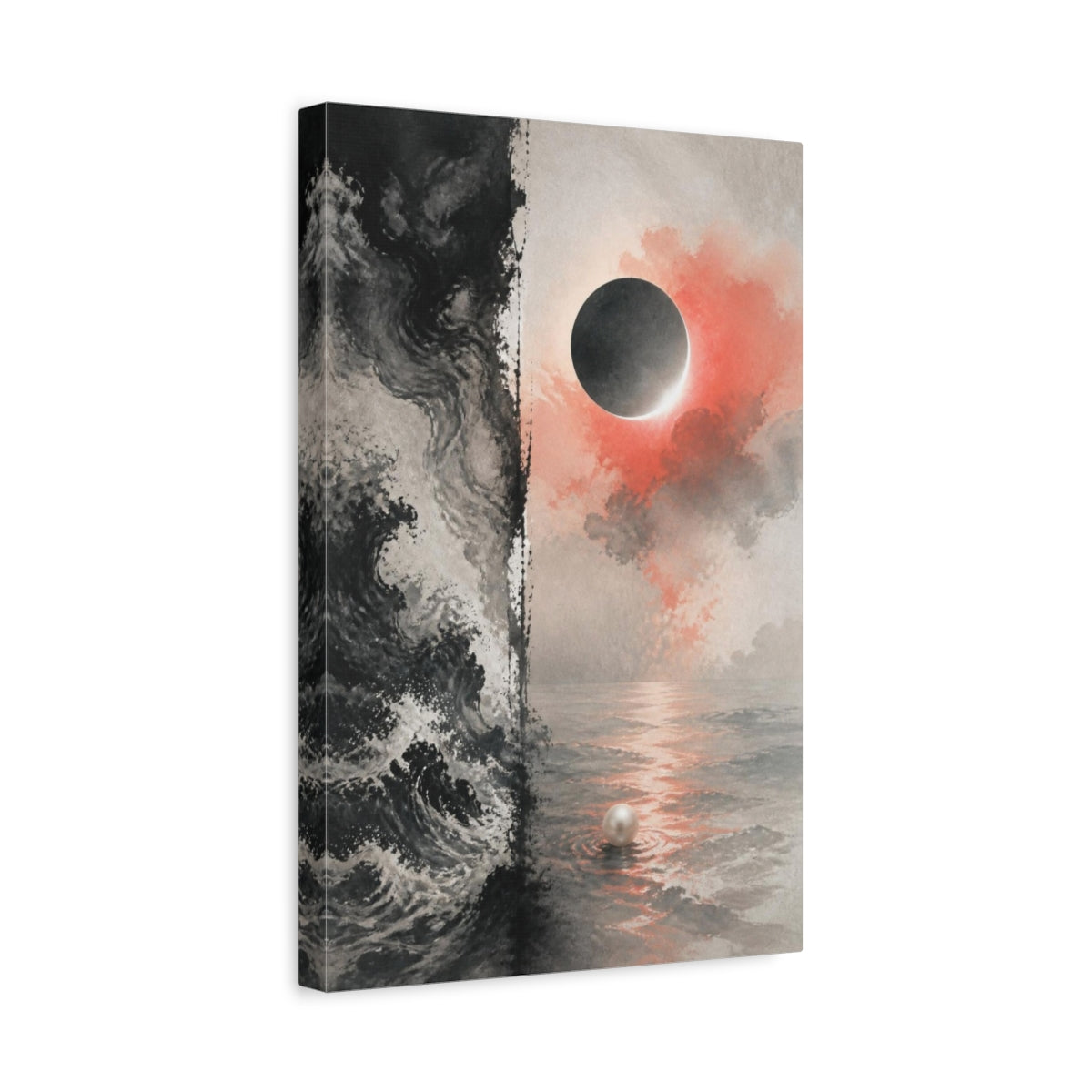 Side Mockup 4. Eclipse Over Pearl Sea shown as canvas print