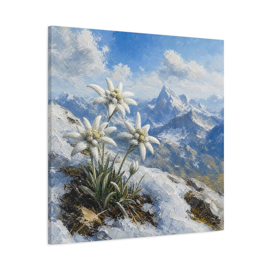 Edelweiss In Snowy Alps Canvas Print – Living Room, Above Sofa - YesArtYes