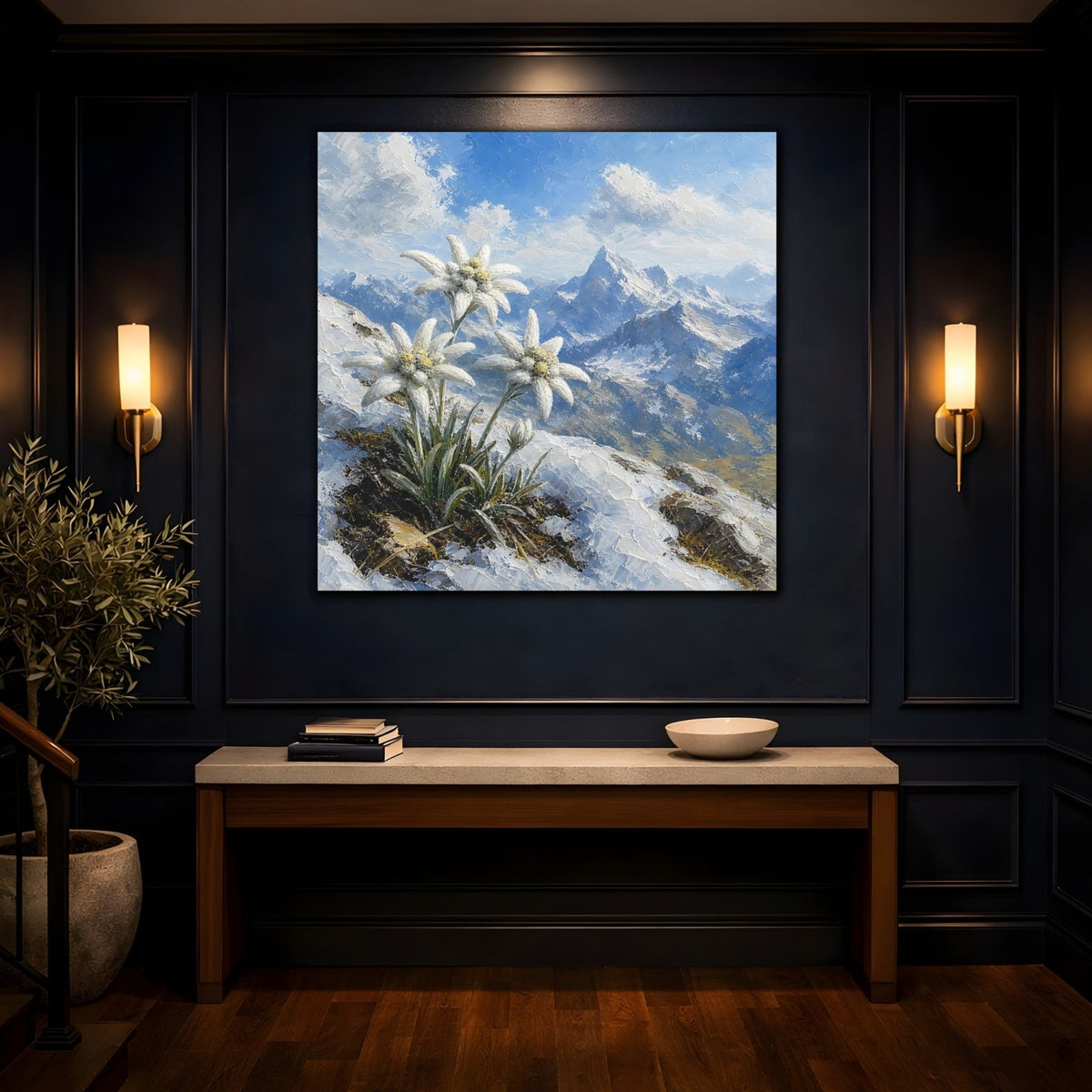 Edelweiss In Snowy Alps Canvas Print – Living Room, Above Sofa - YesArtYes
