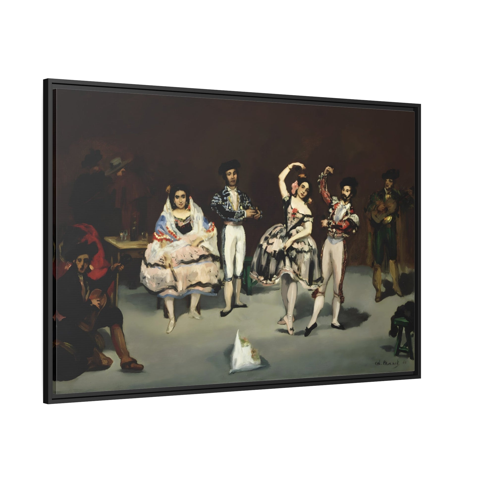 Edouard Manet Spanish Ballet - Framed Canvas Wall Art Print in Black Pinewood Frame