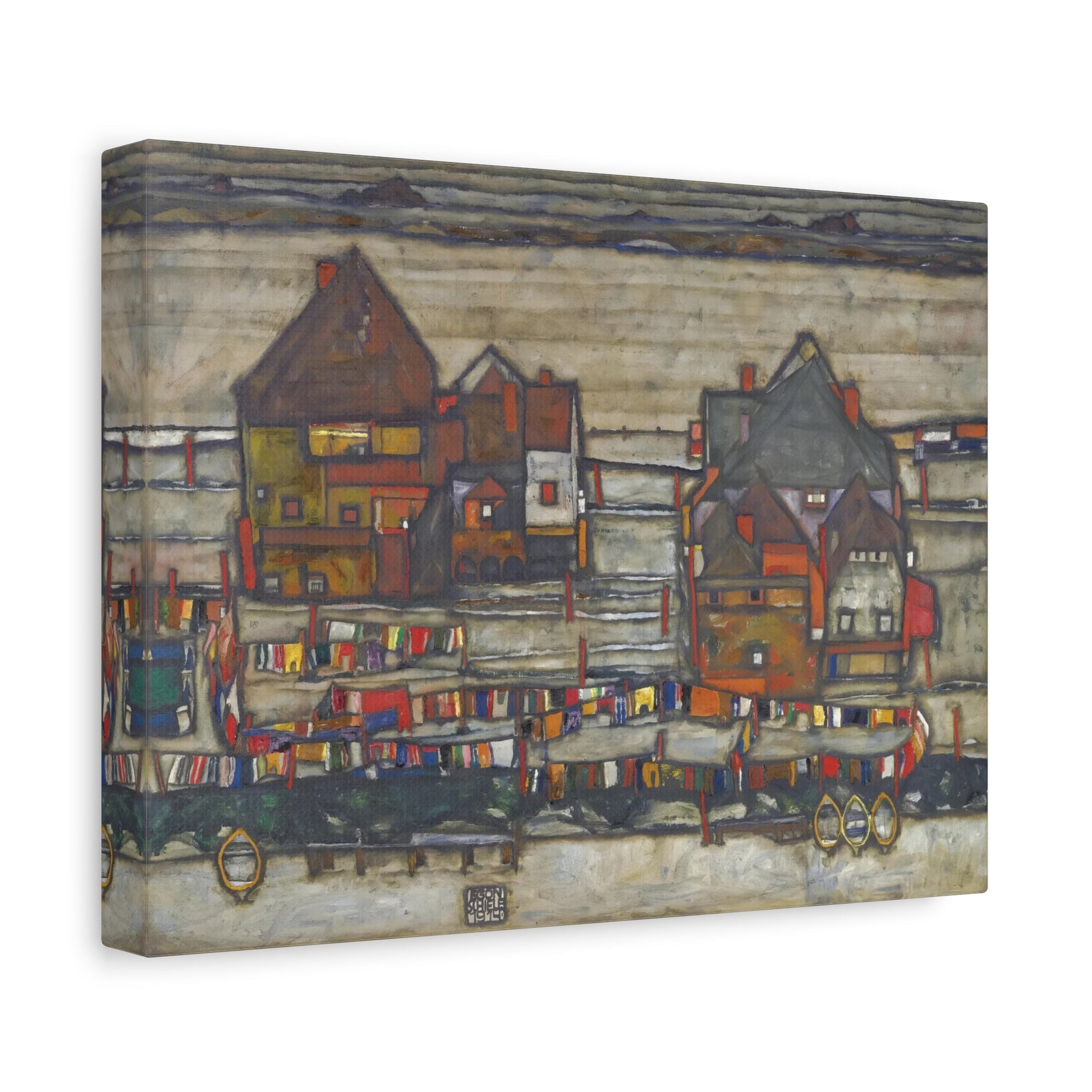 Egon Schiele Houses With Laundry Suburb - Canvas Wall Art Print