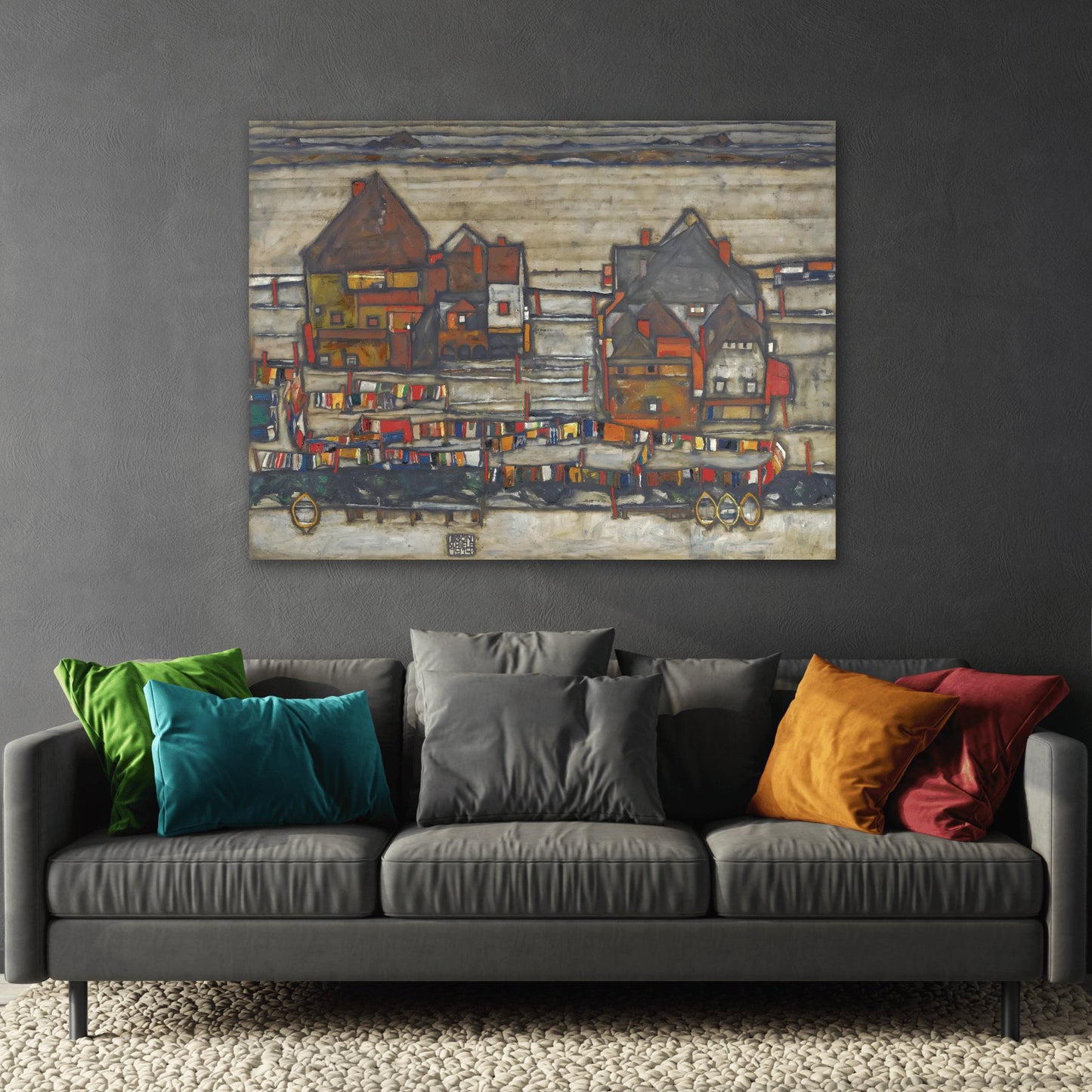 Egon Schiele Houses With Laundry Suburb - Canvas Wall Art Print