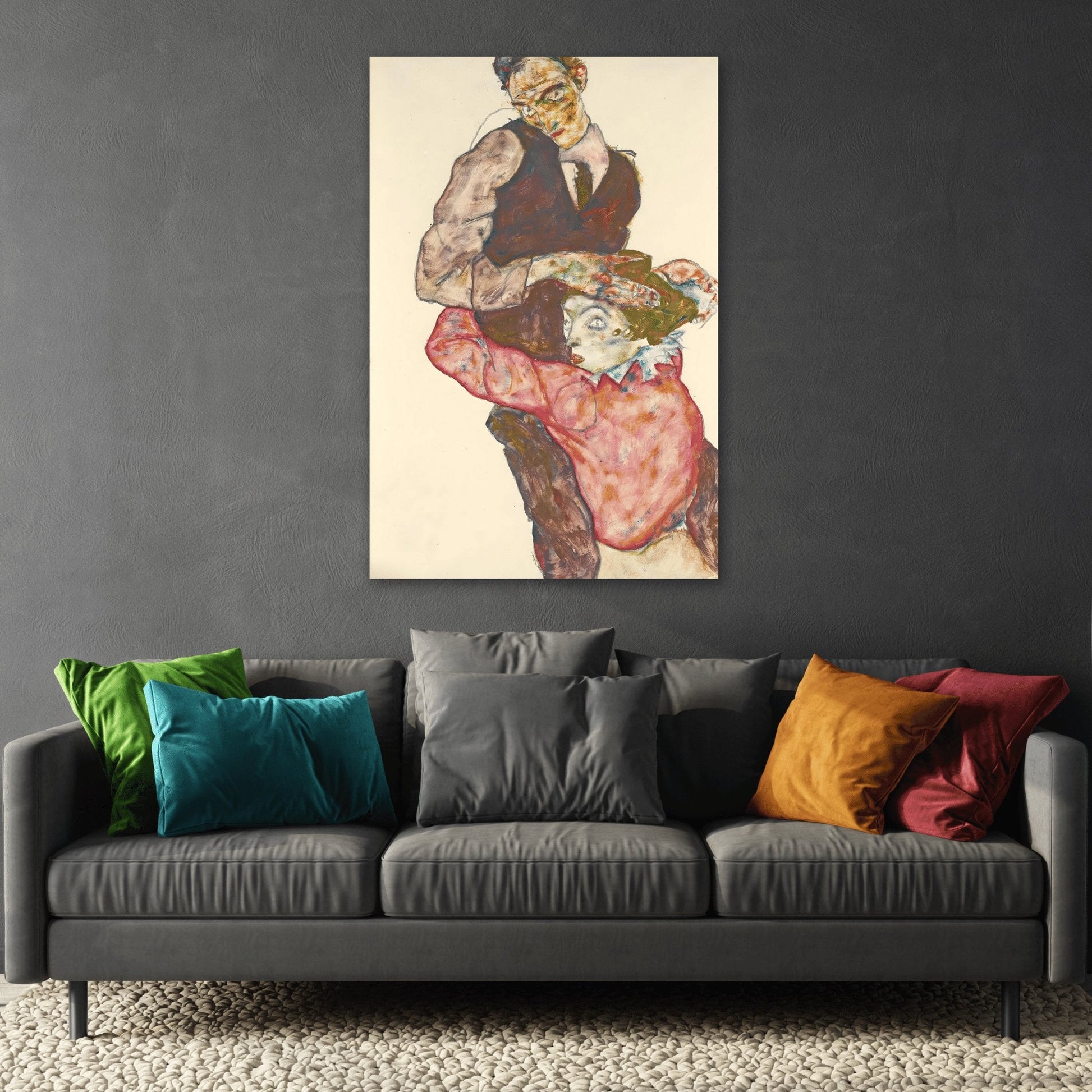 Egon Schiele Lovers Self-portrait - Canvas Wall Art Print Reproduction