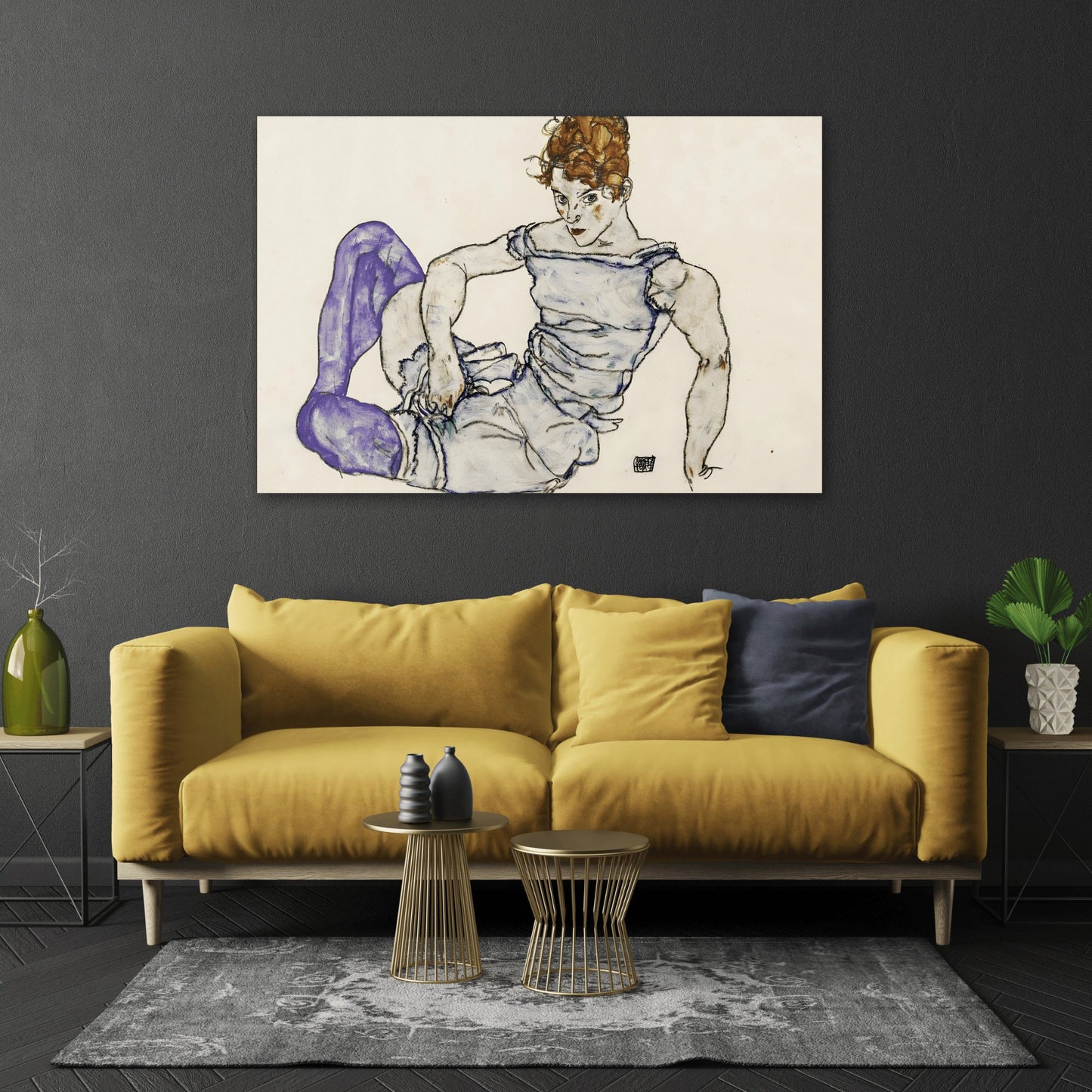 Egon Schiele Seated Woman Violett Stockings - Canvas Wall Art Print