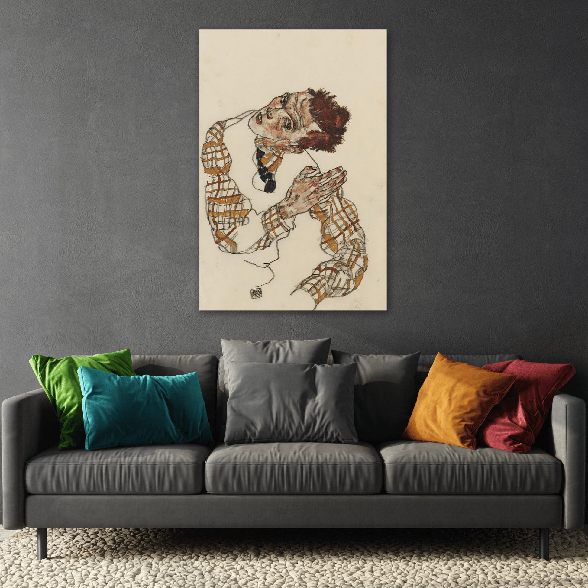 Egon Schiele Self Portrait Checkered Shirt - Canvas Art Print