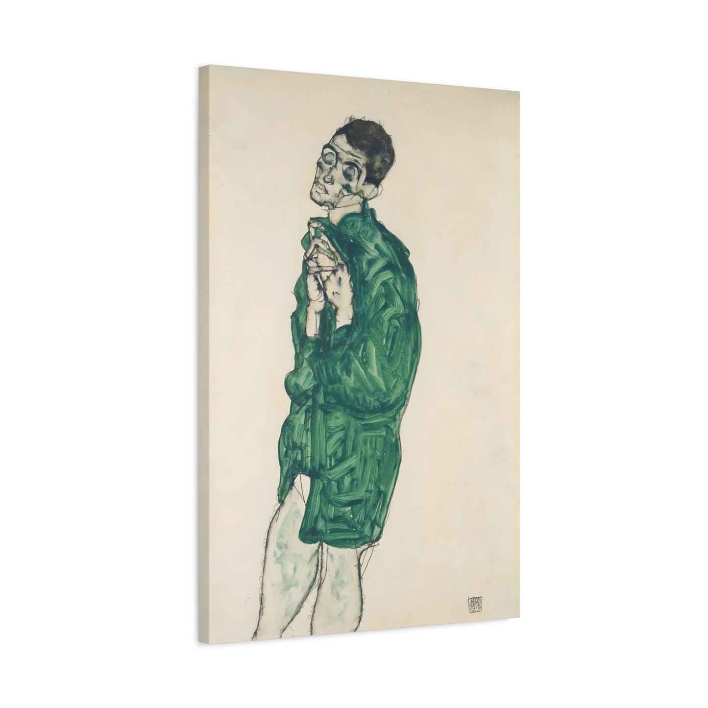 Egon Schiele Self-portrait Green Shirt - Canvas Wall Art Print Reproduction