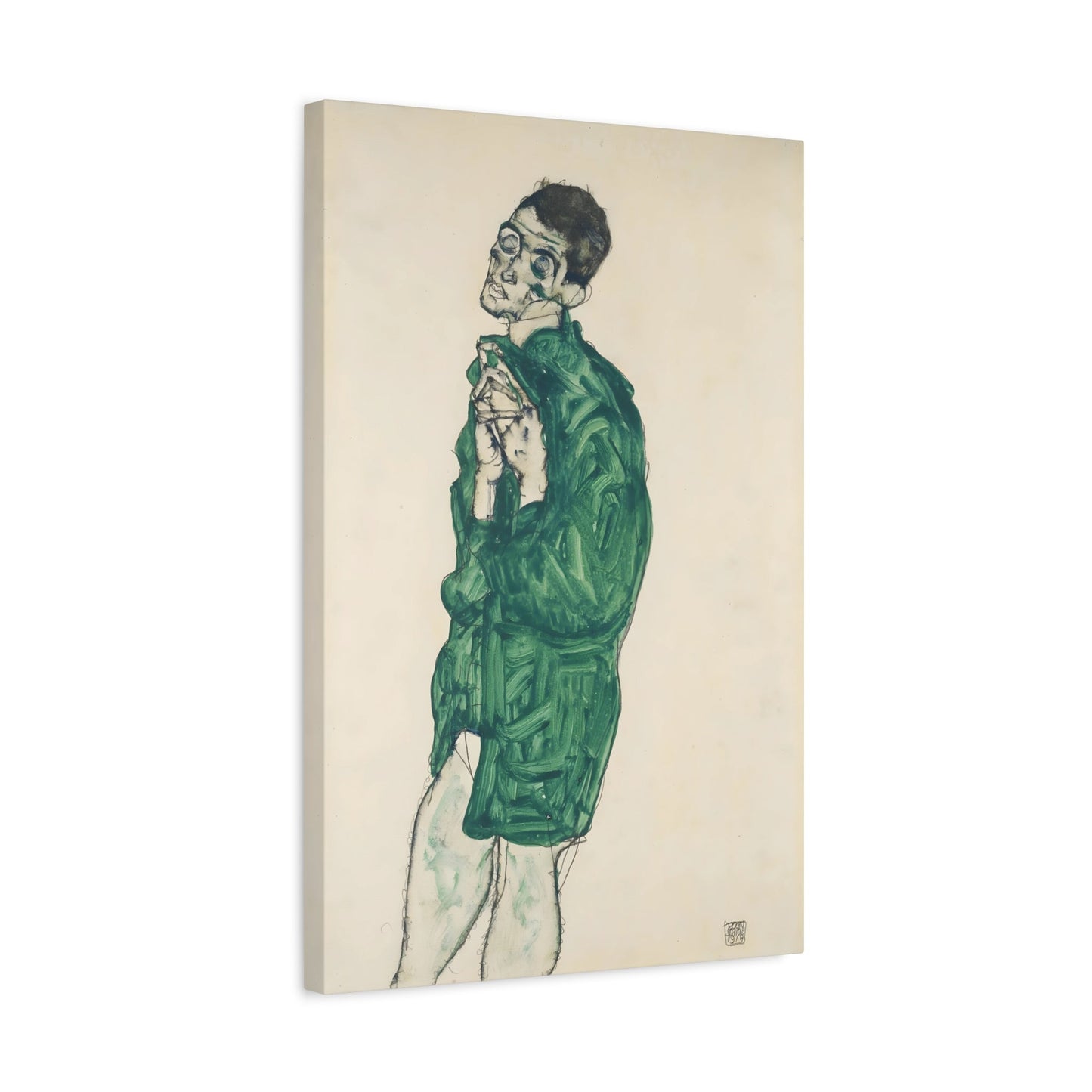 Egon Schiele Self-portrait Green Shirt - Canvas Wall Art Print Reproduction