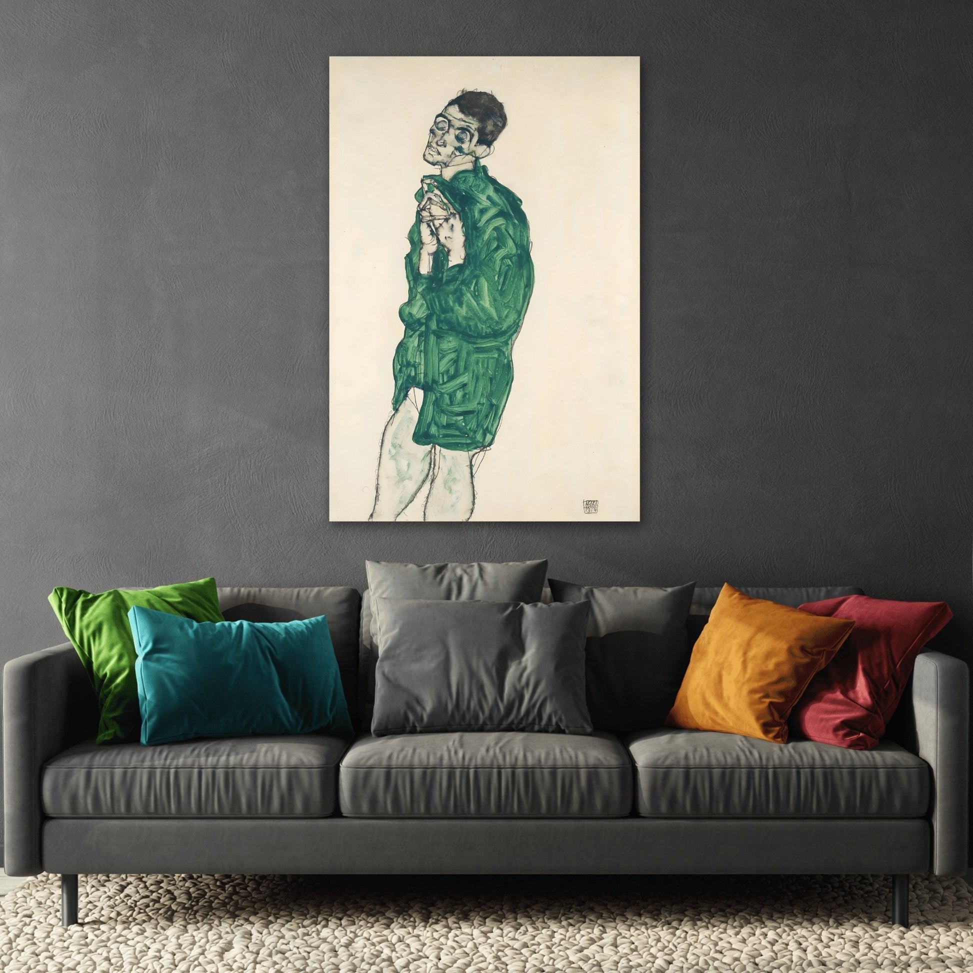 Egon Schiele Self-portrait Green Shirt - Canvas Wall Art Print Reproduction