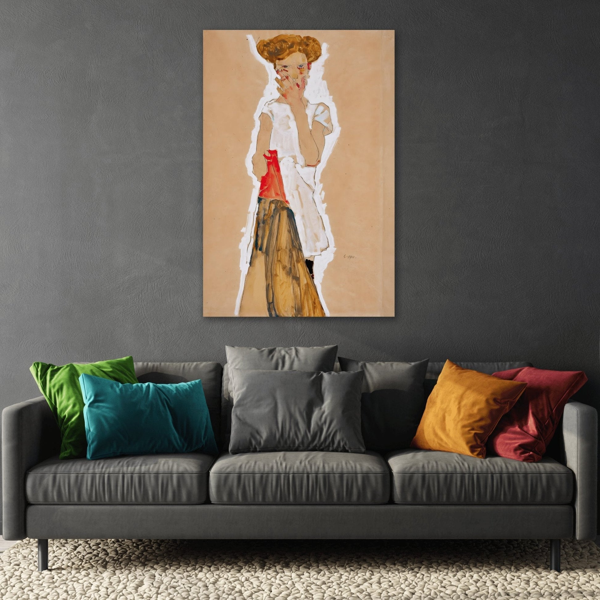 Egon Schiele Standing Girl in White Petticoat - Canvas Wall Art Print