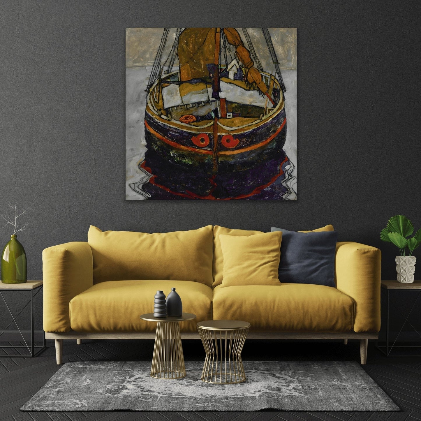 Egon Schiele Trieste Fishing Boat - Square Canvas Wall Art Print