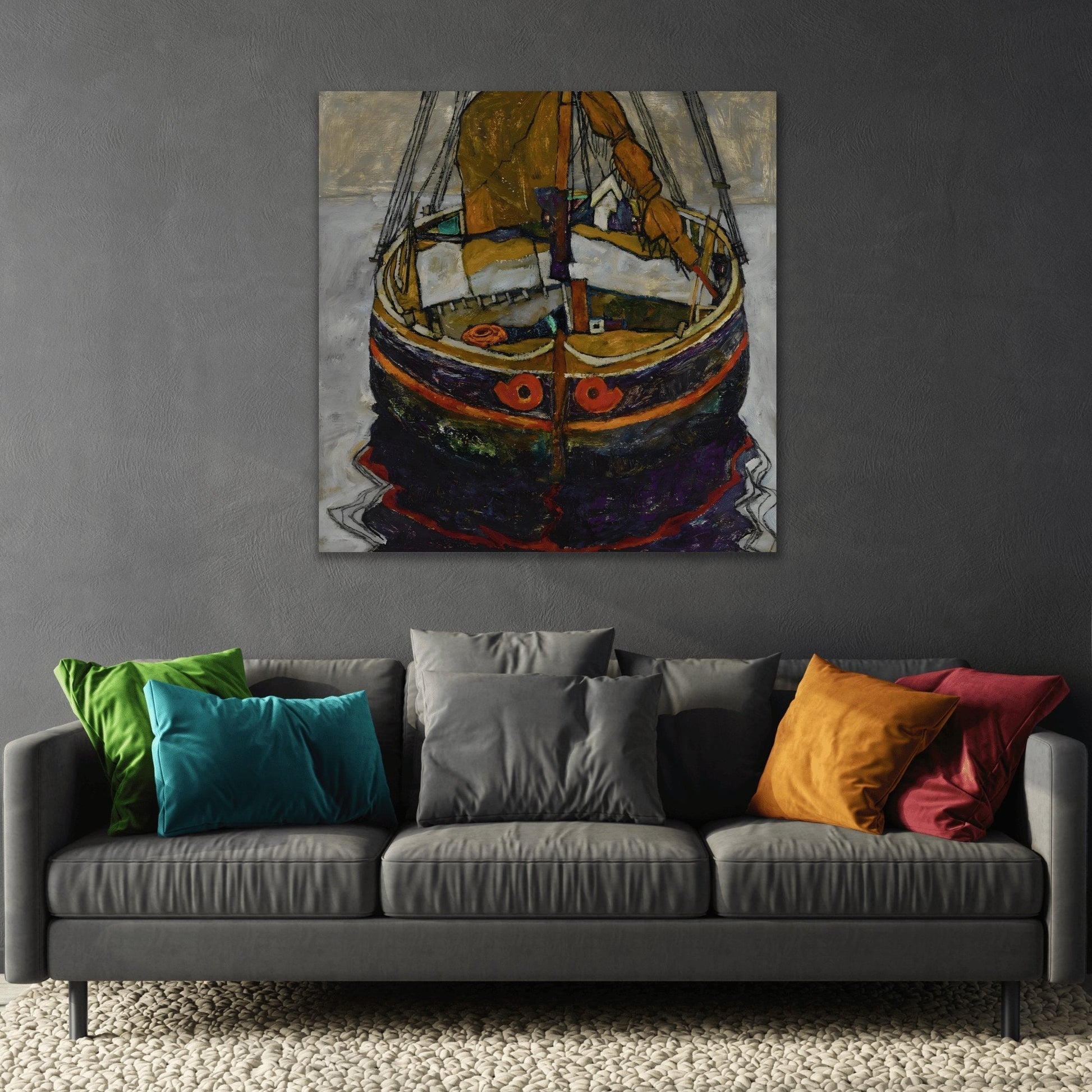 Egon Schiele Trieste Fishing Boat - Square Canvas Wall Art Print