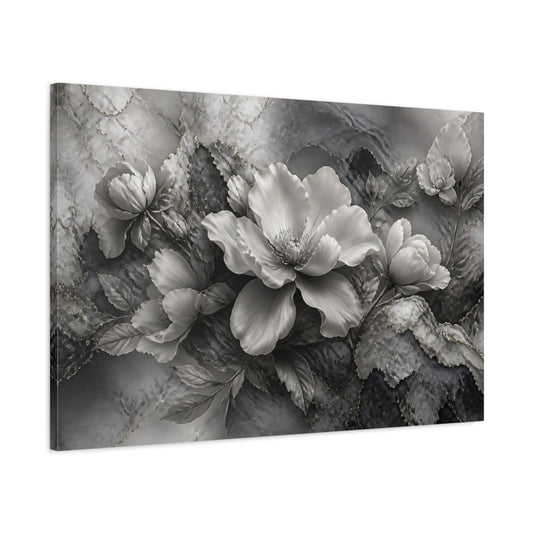 Main Mockup. Elegant Silver Bloom shown as canvas print