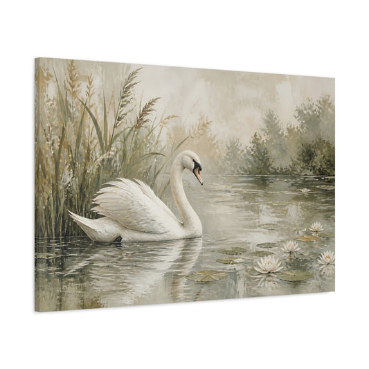 Main Mockup. Elegant Swan On Pond shown as canvas print