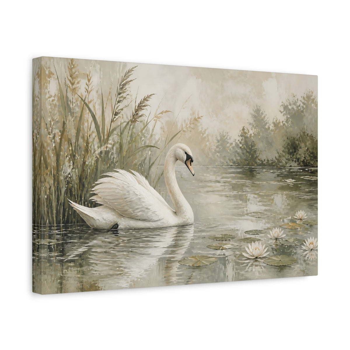 Side Mockup 4. Elegant Swan On Pond shown as canvas print