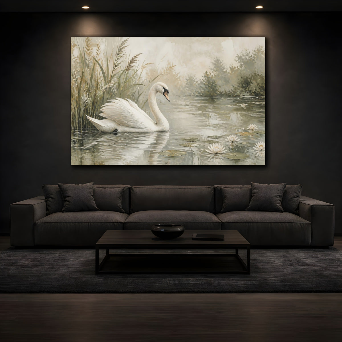 Mockup 3. Elegant Swan On Pond shown as canvas print