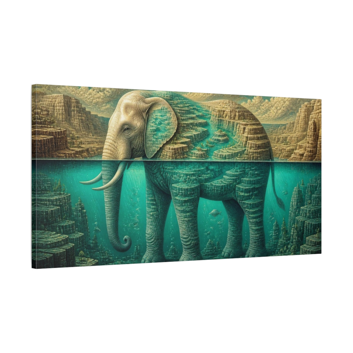 Main Mockup. Elephant Canyon Illusion shown as canvas print