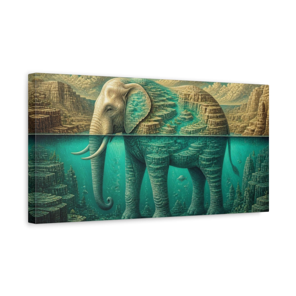 Side Mockup 3. Elephant Canyon Illusion shown as canvas print