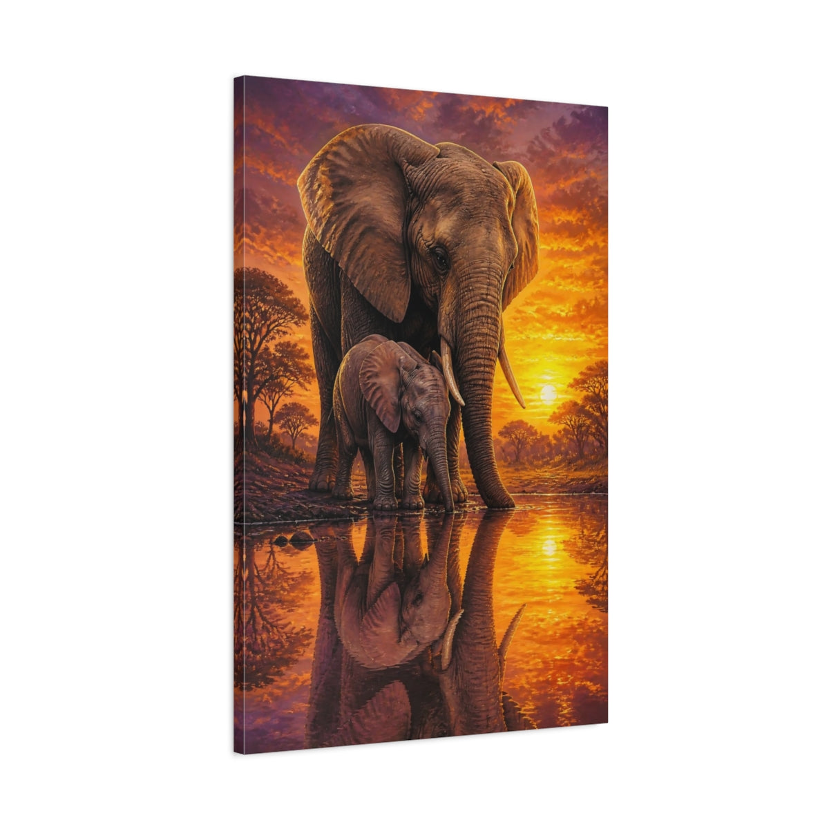 Main Mockup. Elephant Family Animals Sunset shown as canvas print