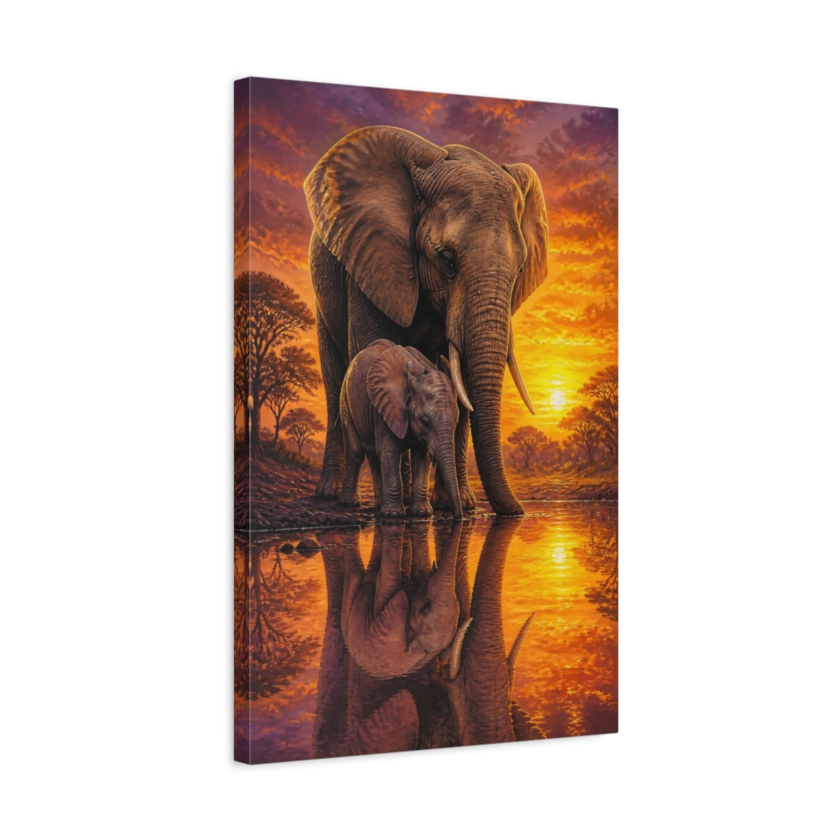 Side Mockup 3. Elephant Family Animals Sunset shown as canvas print