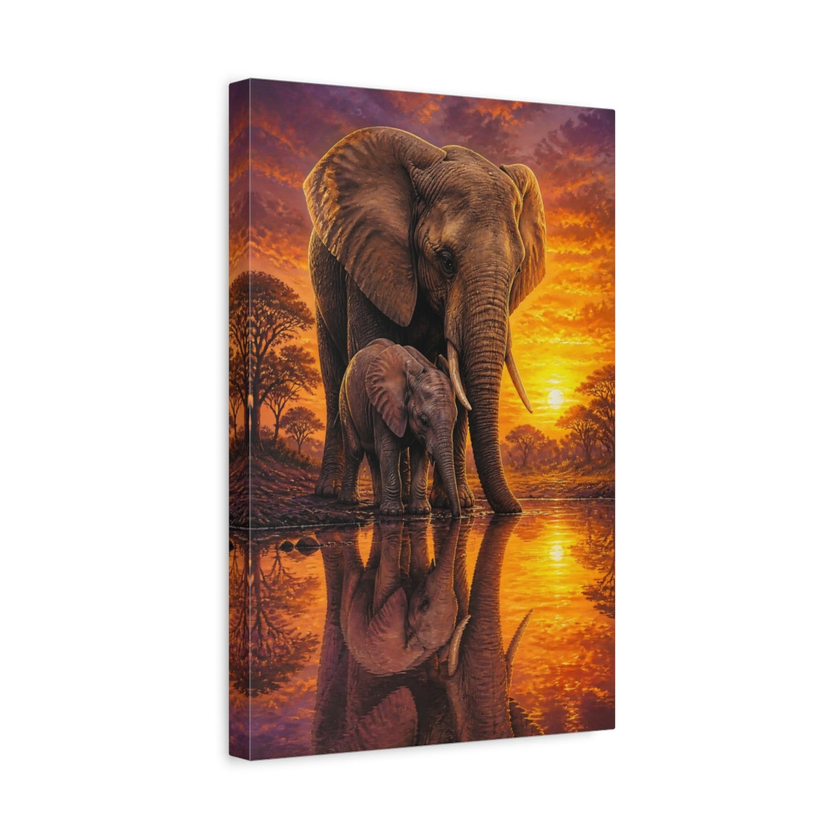 Side Mockup 4. Elephant Family Animals Sunset shown as canvas print