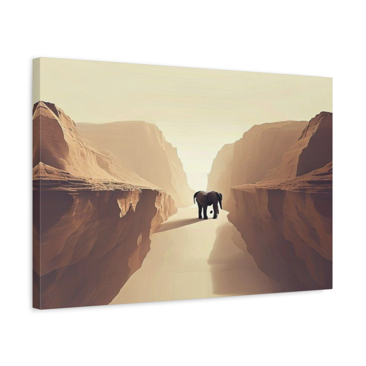 Side Mockup 3. Elephant In Canyon shown as canvas print
