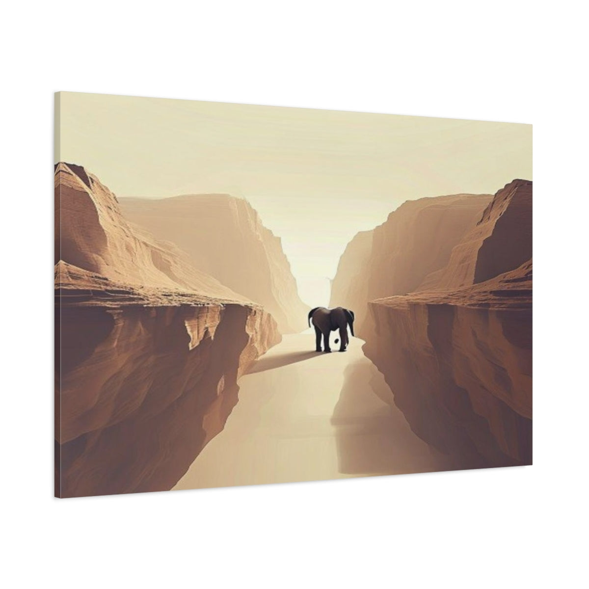 Side Mockup 1. Elephant In Canyon shown as canvas print