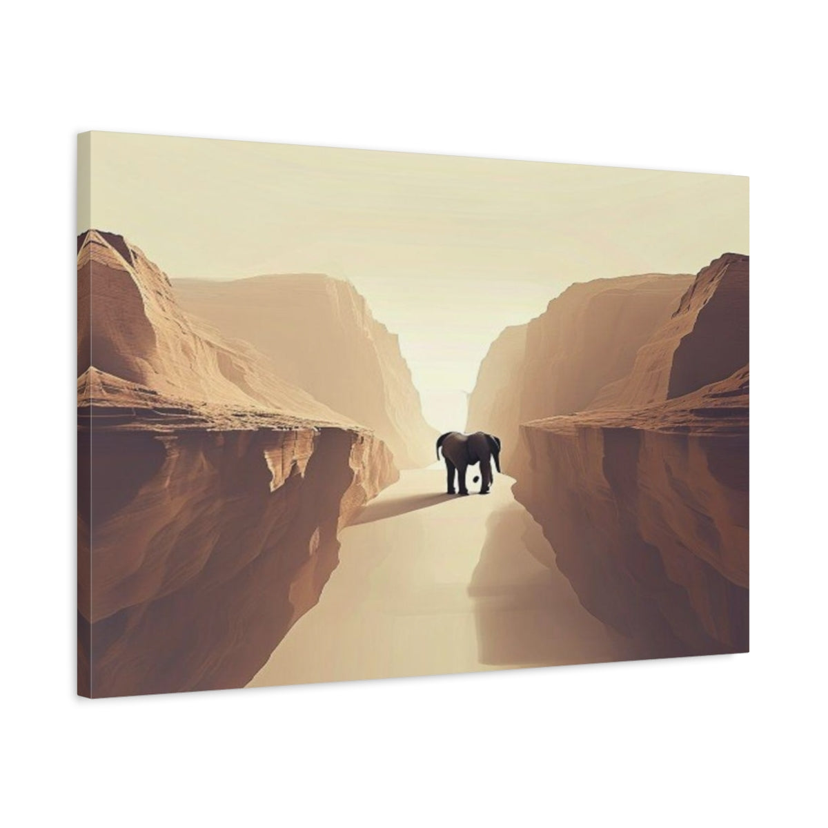 Side Mockup 2. Elephant In Canyon shown as canvas print