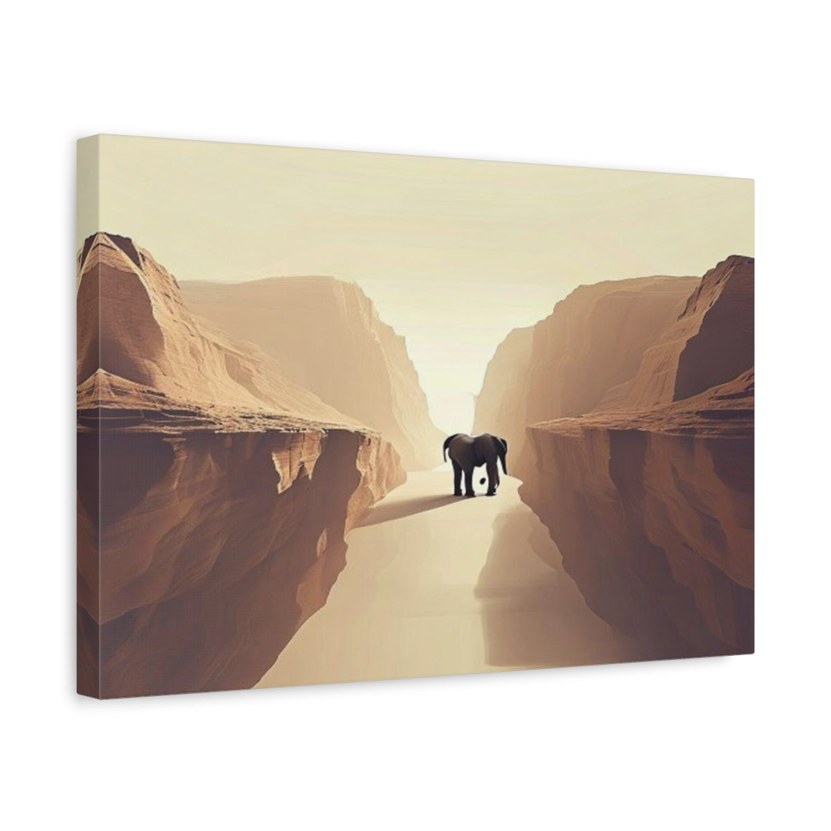 Side Mockup 4. Elephant In Canyon shown as canvas print