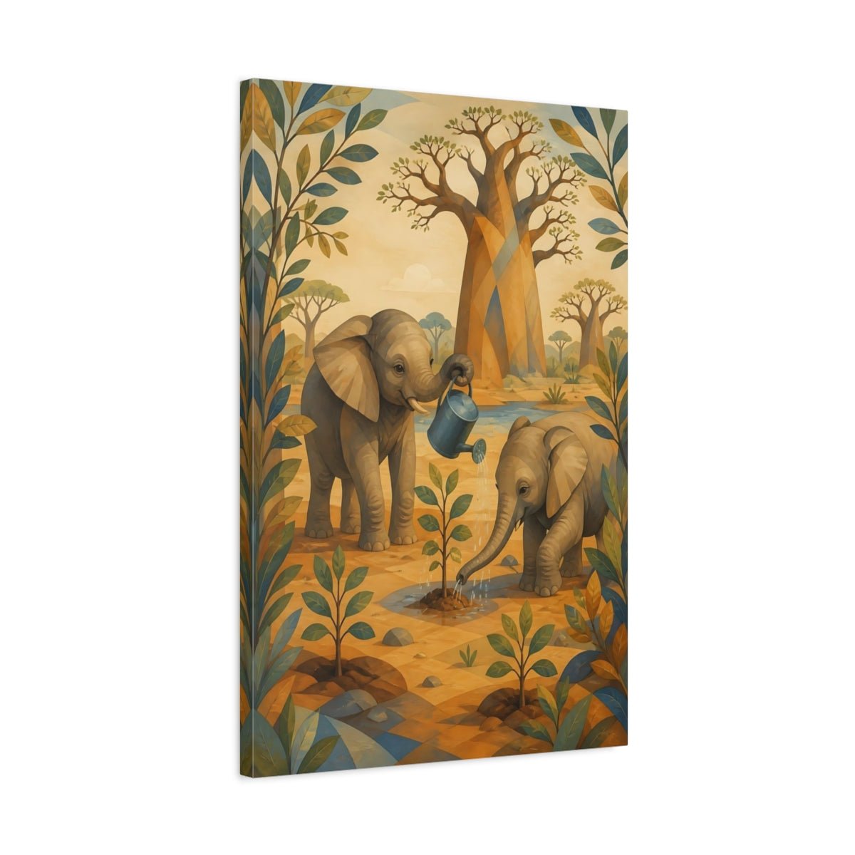 Elephant Watering Sapling Canvas Print – Kids Room Wall - YesArtYes