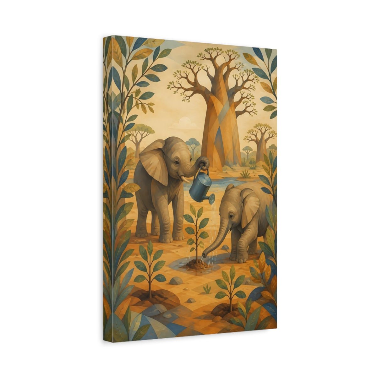 Elephant Watering Sapling Canvas Print – Kids Room Wall - YesArtYes