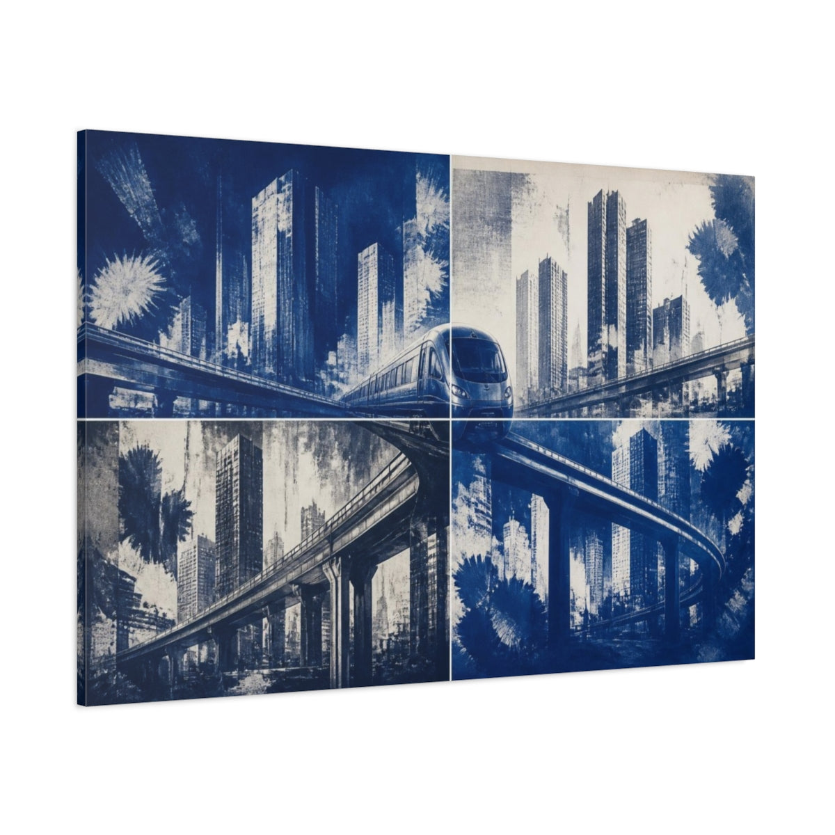 Side Mockup 1. Elevated Train Cityscape shown as canvas print