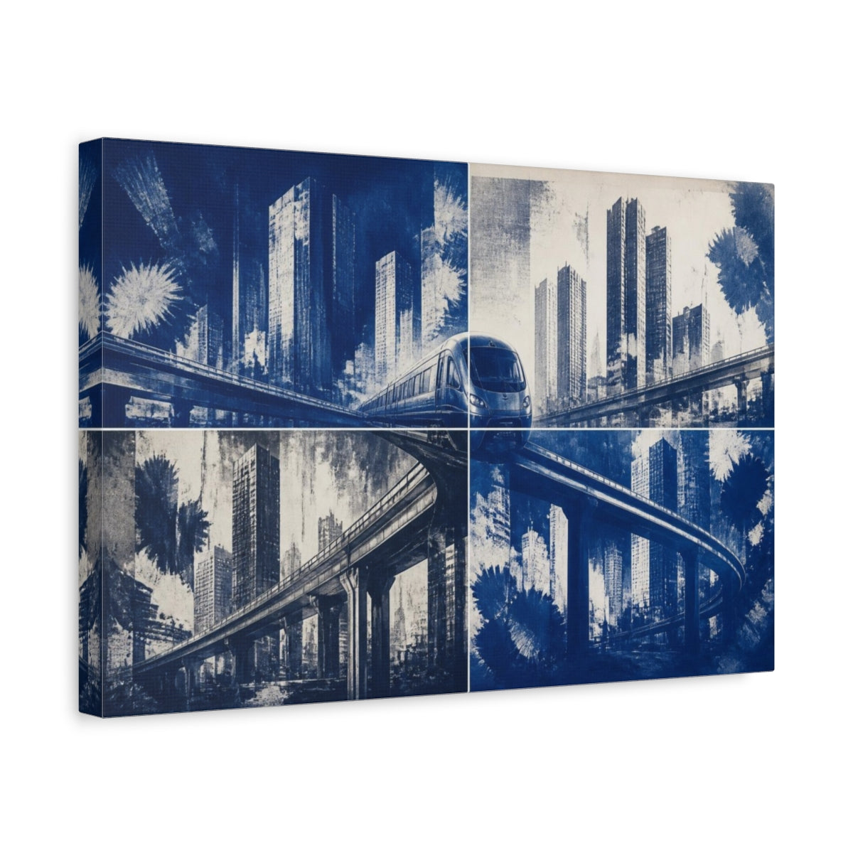 Side Mockup 4. Elevated Train Cityscape shown as canvas print
